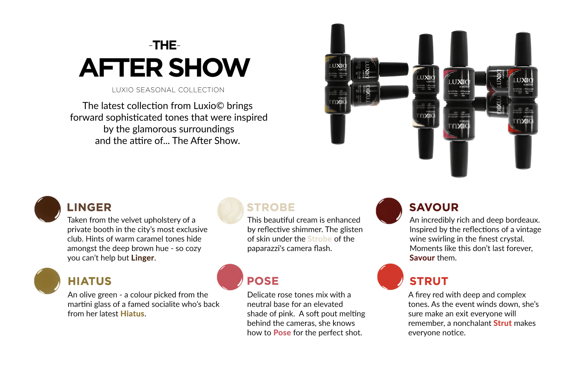 LUXIO AFTER SHOW COLLECTION 15ml Full Size x 6 Colors